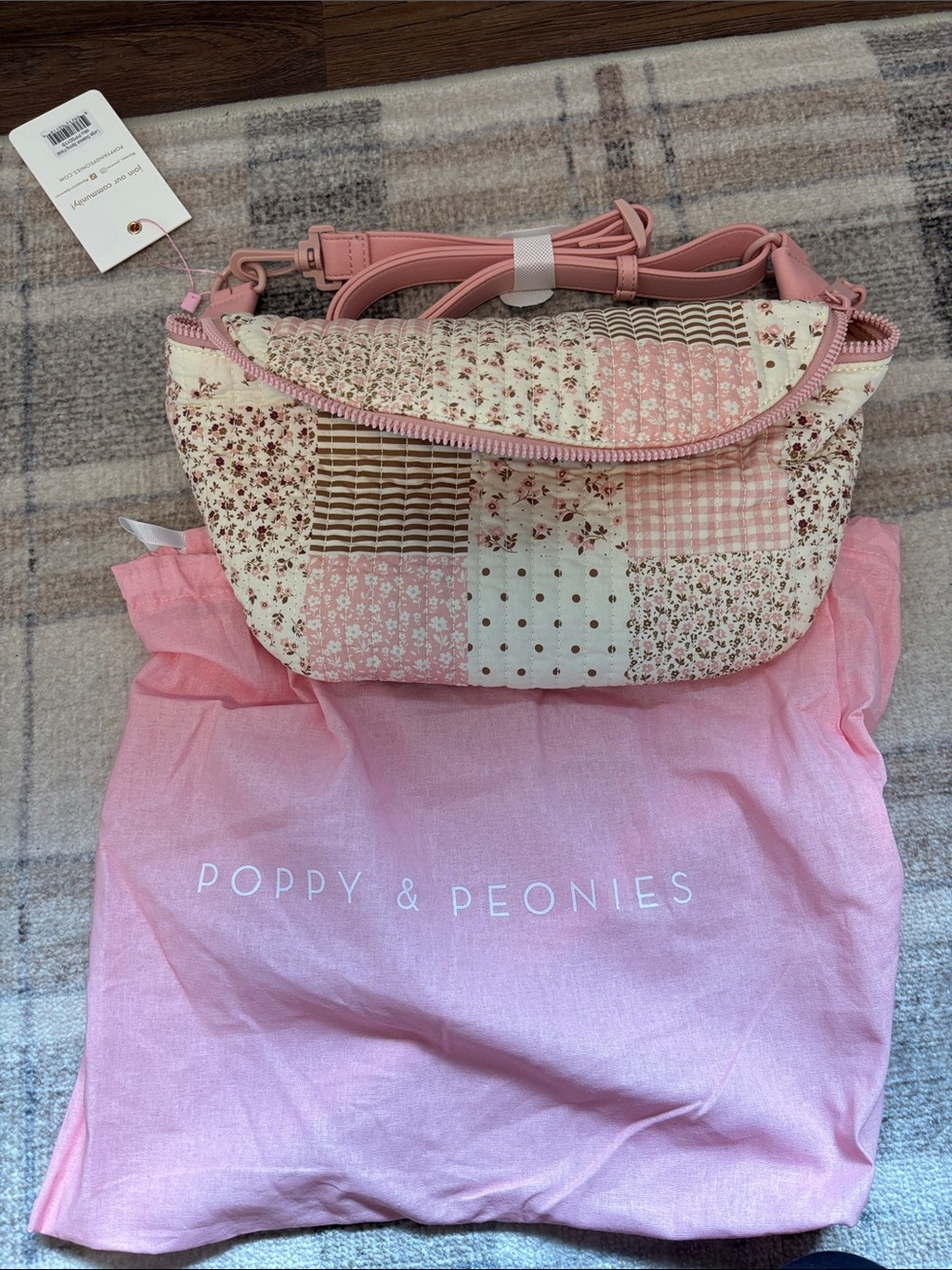 Poppy & Peonies Pink Patchwork Quilted Crossbody